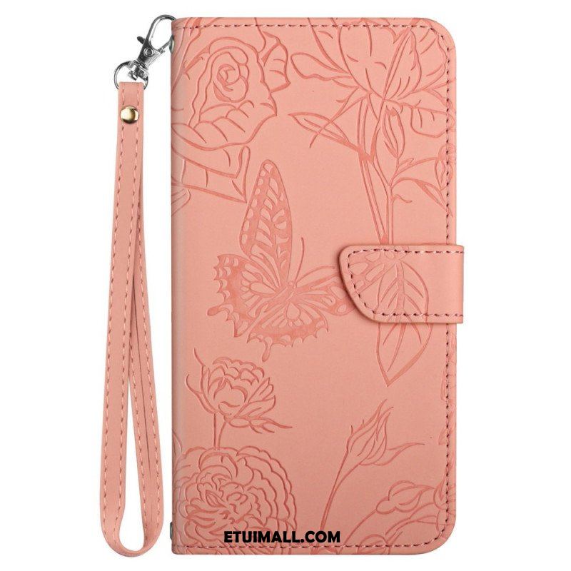 Etui Folio do Samsung Galaxy M23 5G Dyskretne Motyle I Smycz