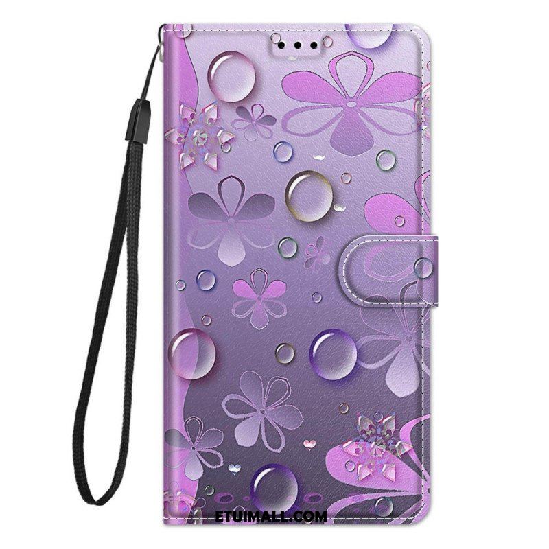 Etui Folio do Samsung Galaxy M23 5G Krople Wody Ze Smyczą