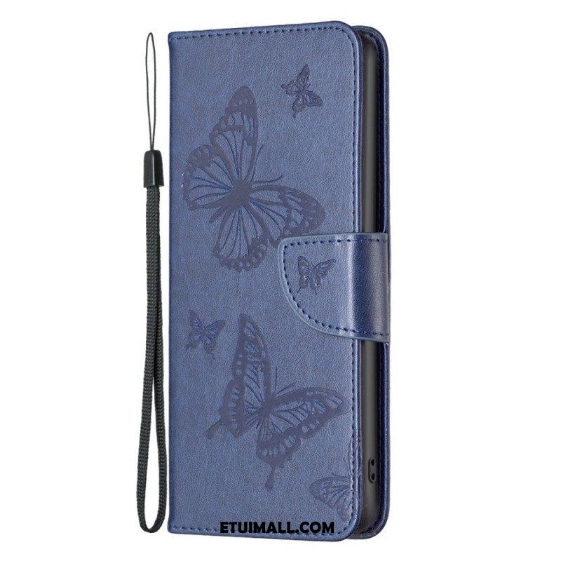 Etui Folio do Samsung Galaxy M23 5G z Łańcuch Paski Z Nadrukiem Motyli