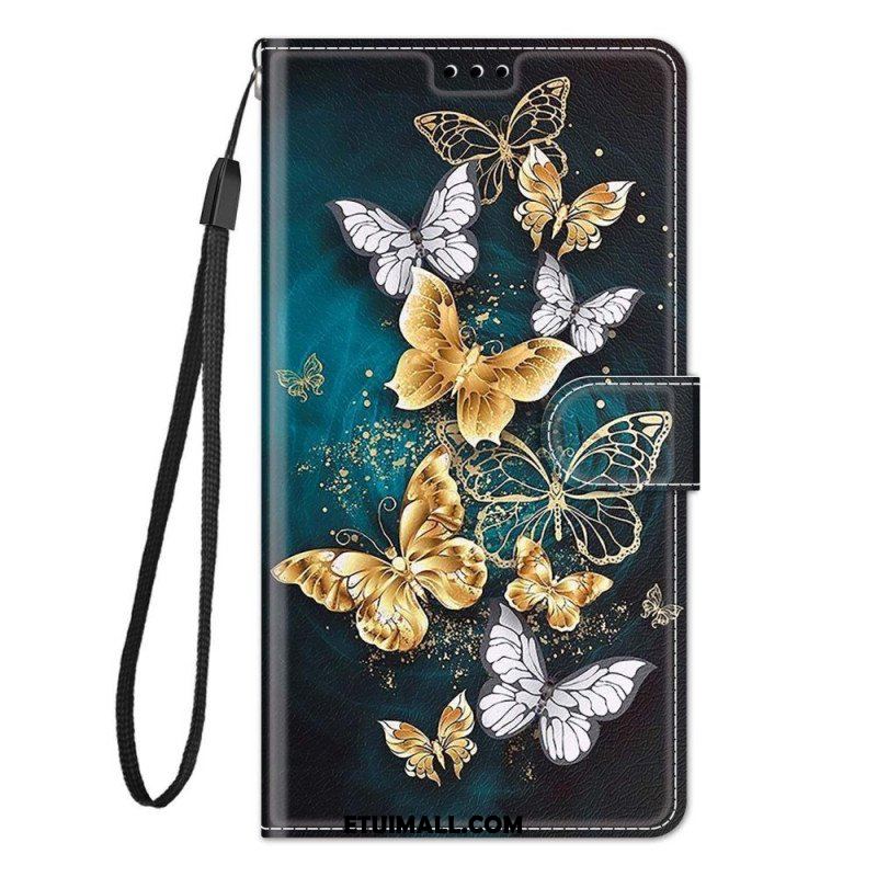 Etui Folio do Samsung Galaxy M23 5G z Łańcuch Wachlarz Motyli Na Pasku