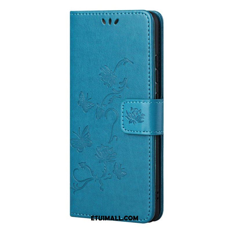 Etui Folio do Samsung Galaxy M52 5G z Łańcuch Pasek W Motyle I Kwiaty