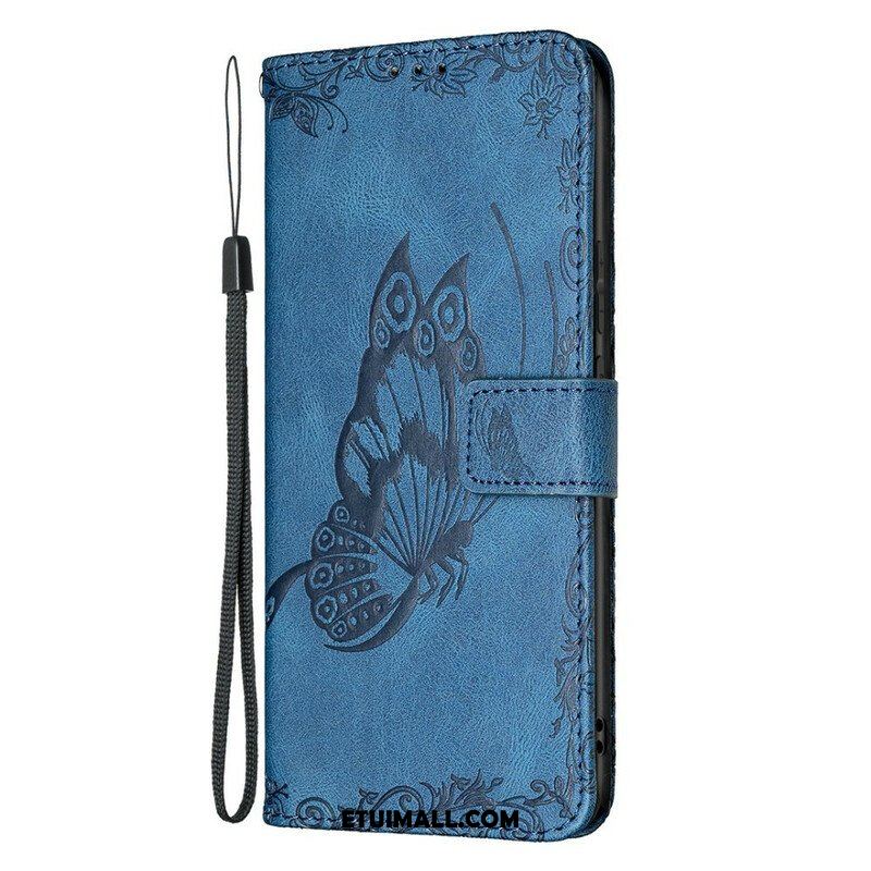 Etui Folio do Samsung Galaxy S21 FE z Łańcuch Barokowy Motyl Z Paskami