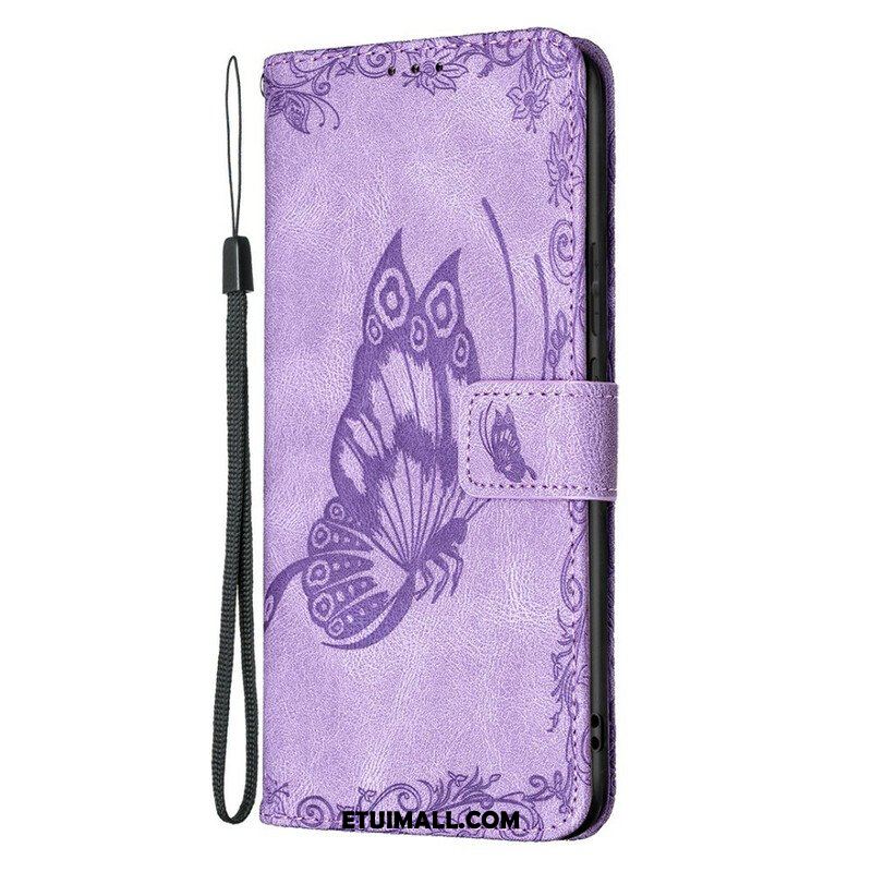 Etui Folio do Samsung Galaxy S21 FE z Łańcuch Barokowy Motyl Z Paskami