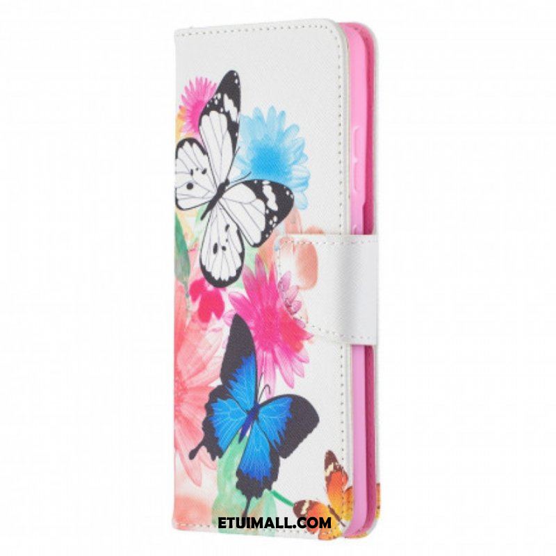 Etui Folio do Samsung Galaxy S21 Ultra 5G Malowane Motyle I Kwiaty