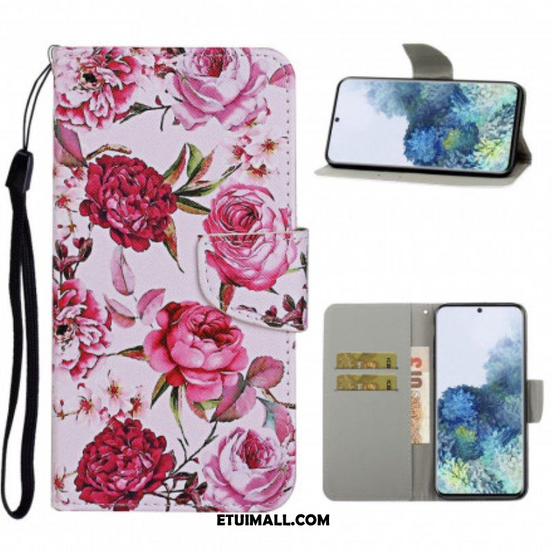 Etui Folio do Samsung Galaxy S21 Ultra 5G Mistrzowskie Kwiaty Z Paskiem