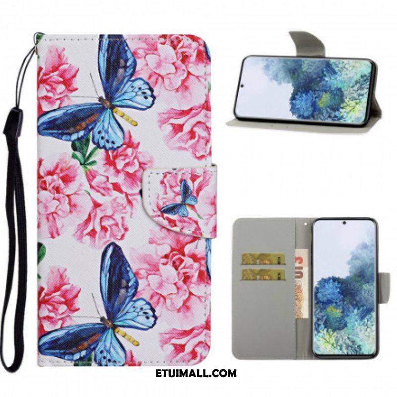 Etui Folio do Samsung Galaxy S21 Ultra 5G Smycz W Kwiaty Motyle