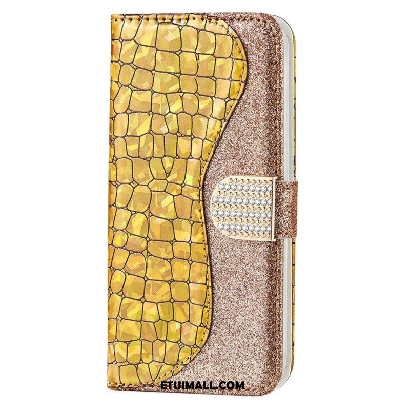 Etui Folio do Samsung Galaxy S22 5G Krokodyle Diamenty