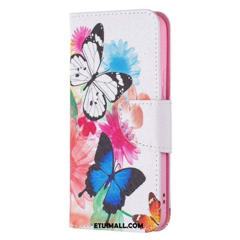 Etui Folio do Samsung Galaxy S22 5G Malowane Motyle I Kwiaty