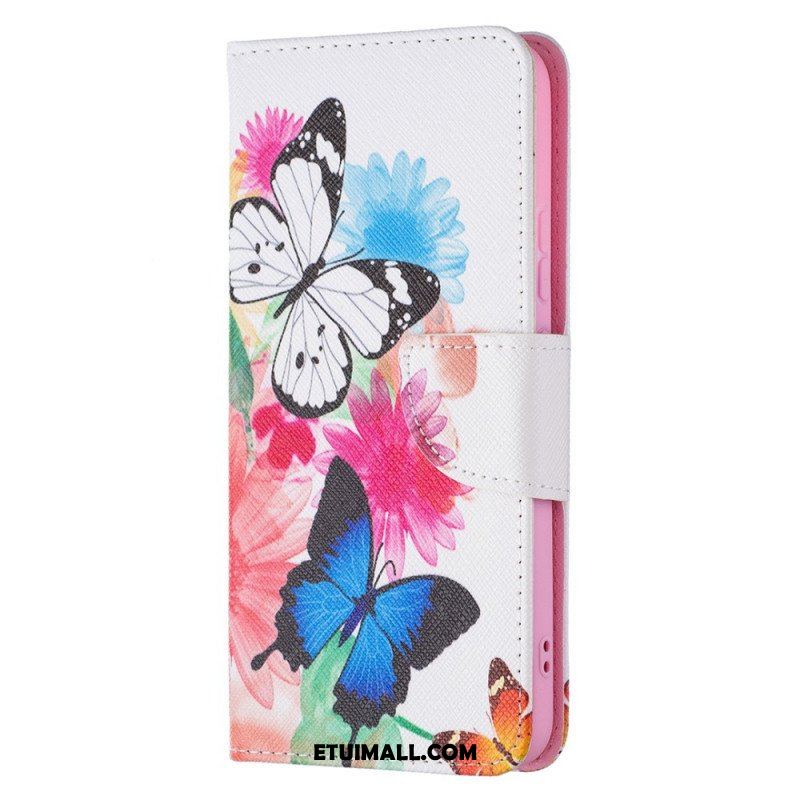 Etui Folio do Samsung Galaxy S22 Plus 5G Malowane Motyle I Kwiaty