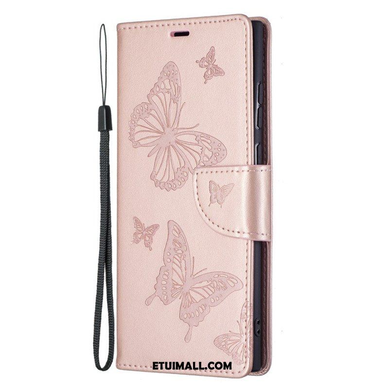 Etui Folio do Samsung Galaxy S22 Ultra 5G Motyle W Locie Z Smyczą