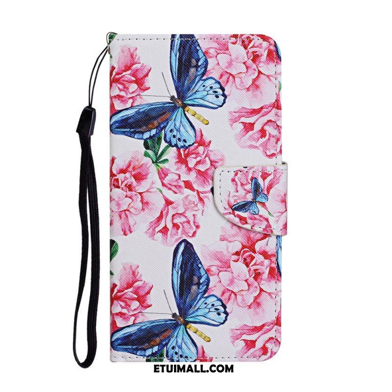 Etui Folio do Samsung Galaxy S22 Ultra 5G Smycz W Kwiaty Motyle