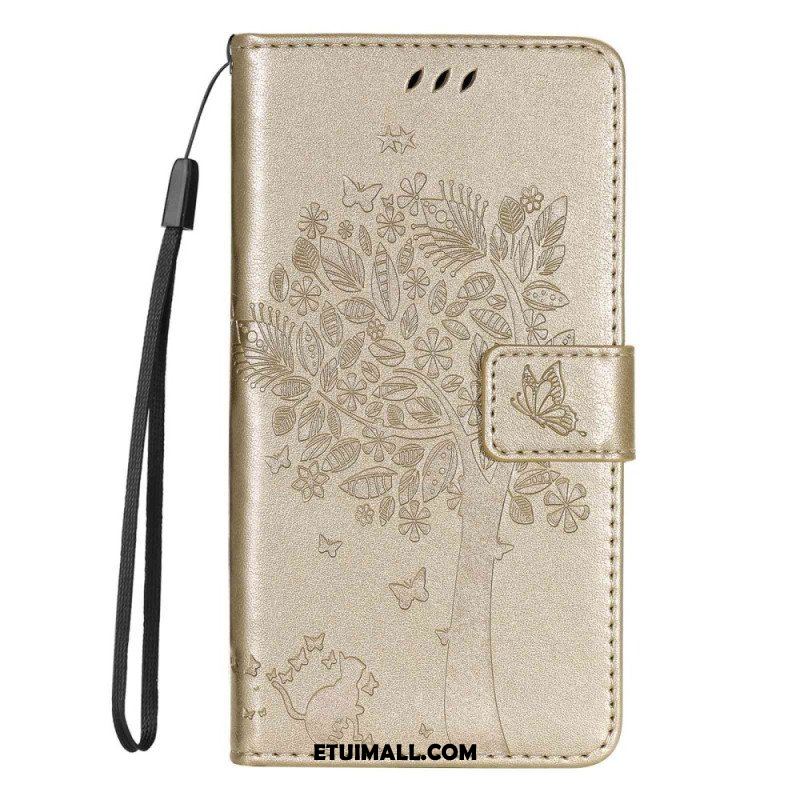 Etui Folio do Samsung Galaxy S23 5G Drapak Dla Kota Ze Smyczą