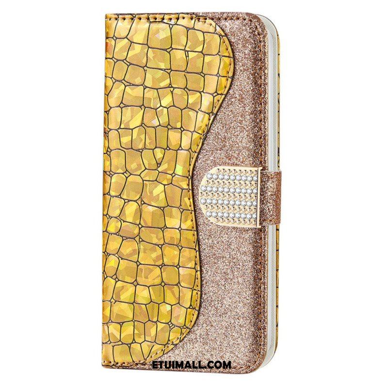 Etui Folio do Samsung Galaxy S23 5G Krokodyle Diamenty