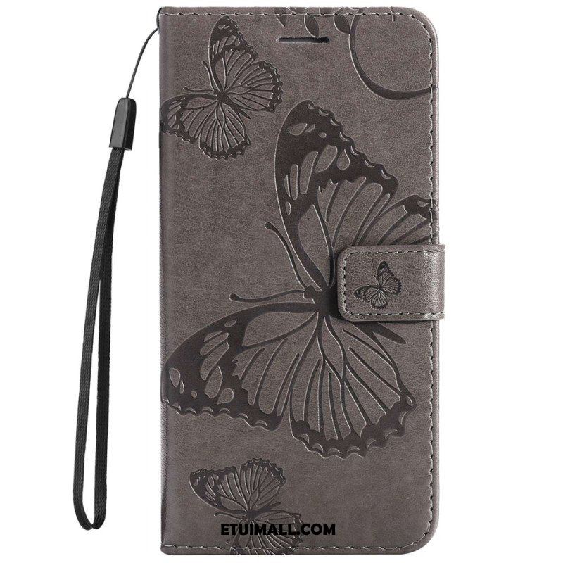 Etui Folio do Samsung Galaxy S23 5G z Łańcuch Gigantyczne Motyle Paskowe