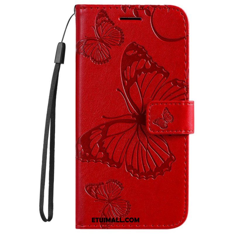 Etui Folio do Samsung Galaxy S23 5G z Łańcuch Gigantyczne Motyle Paskowe