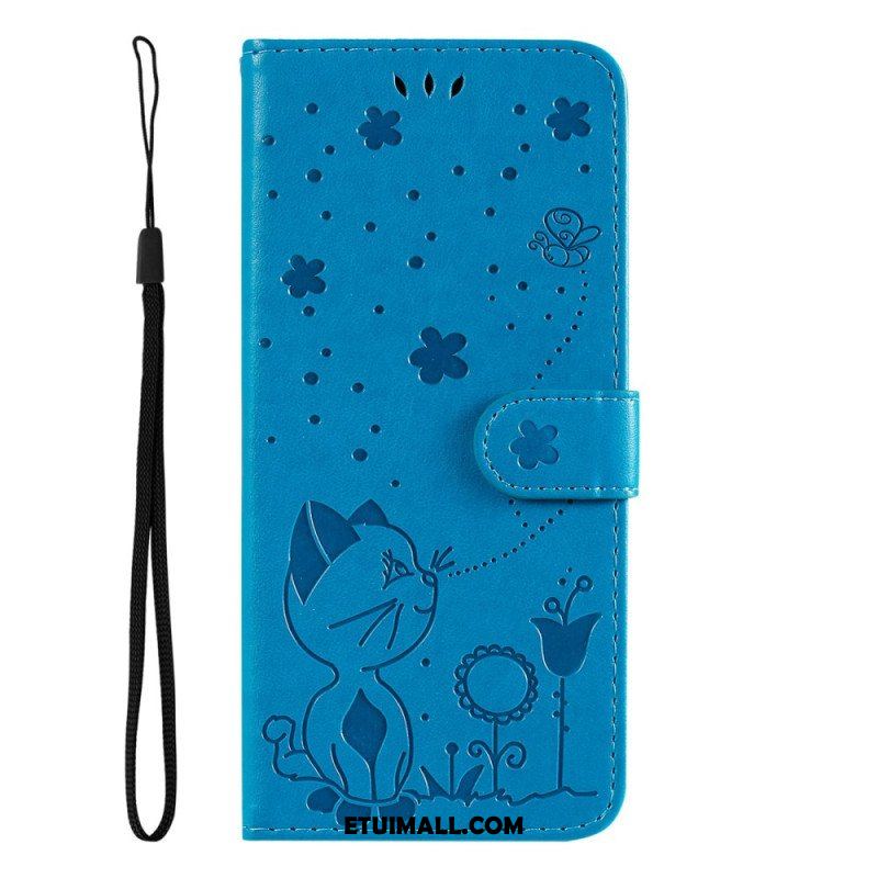 Etui Folio do Samsung Galaxy S23 5G z Łańcuch Pasiasty Kot I Pszczoły