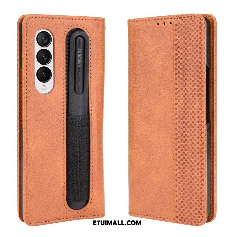 Etui Folio do Samsung Galaxy Z Fold 3 5G Stylizowany Uchwyt Na Rysik Z Efektem Skóry