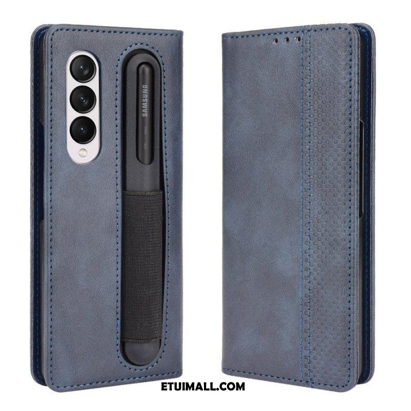 Etui Folio do Samsung Galaxy Z Fold 3 5G Stylizowany Uchwyt Na Rysik Z Efektem Skóry