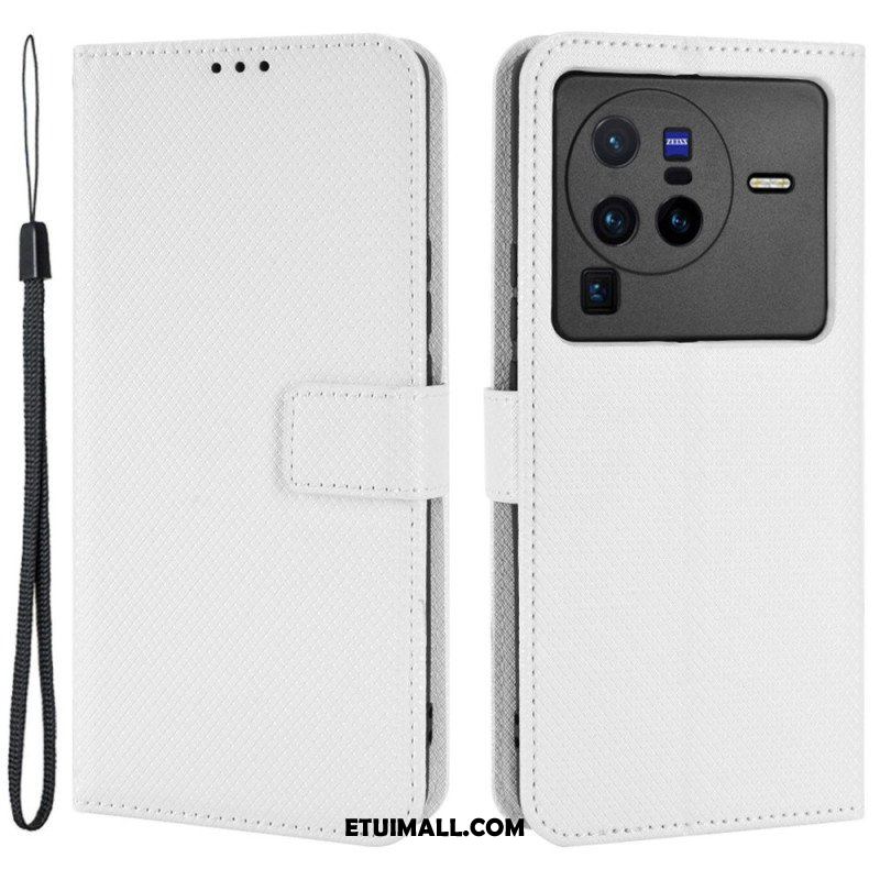 Etui Folio do Vivo X80 Pro z Łańcuch Pasek Z Włókna Węglowego