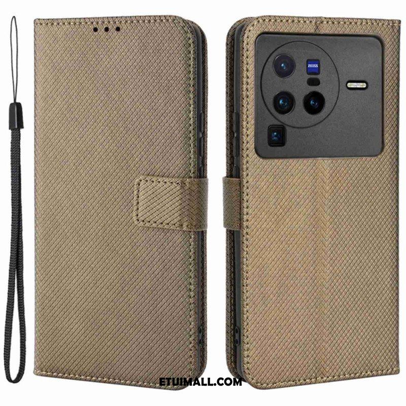 Etui Folio do Vivo X80 Pro z Łańcuch Pasek Z Włókna Węglowego