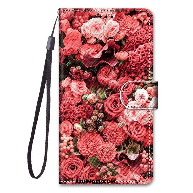 Etui Folio do Xiaomi 12 / 12X z Łańcuch Kwiatowy Na Ramiączkach