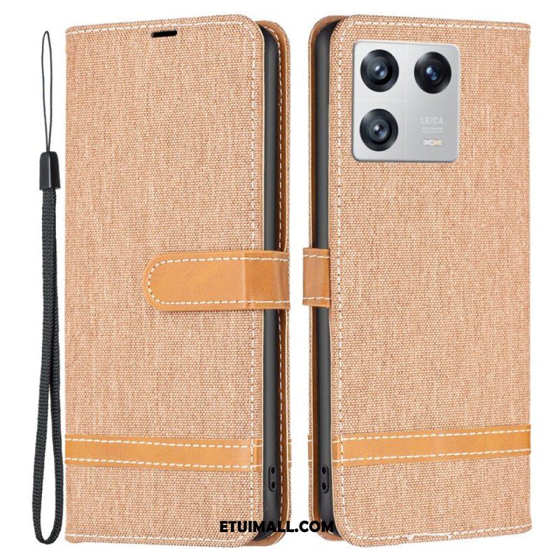 Etui Folio do Xiaomi 13 z Łańcuch Pasek Z Efektem Tkaniny I Skóry