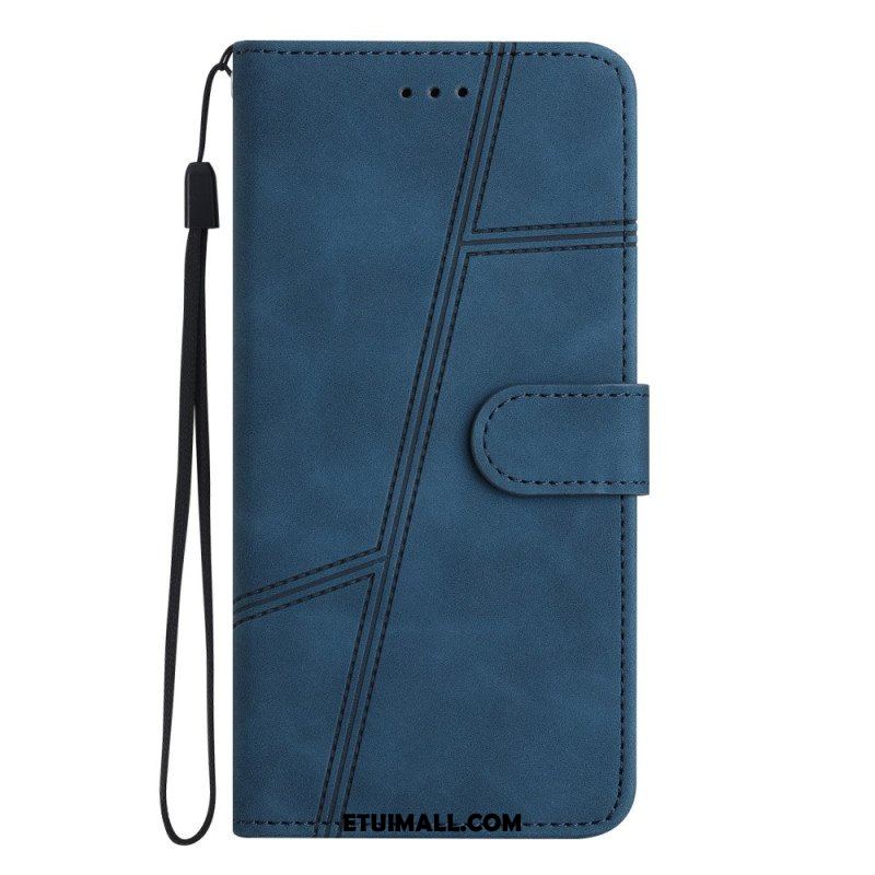 Etui Folio do Xiaomi Redmi Note 12 5G z Łańcuch Paskowaty Geometryczny Skórzany Styl