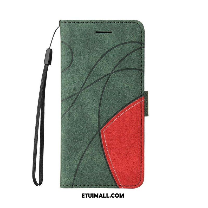 Etui Folio do iPhone 13 Mini Dwukolorowa Sygnowana Sztuczna Skóra