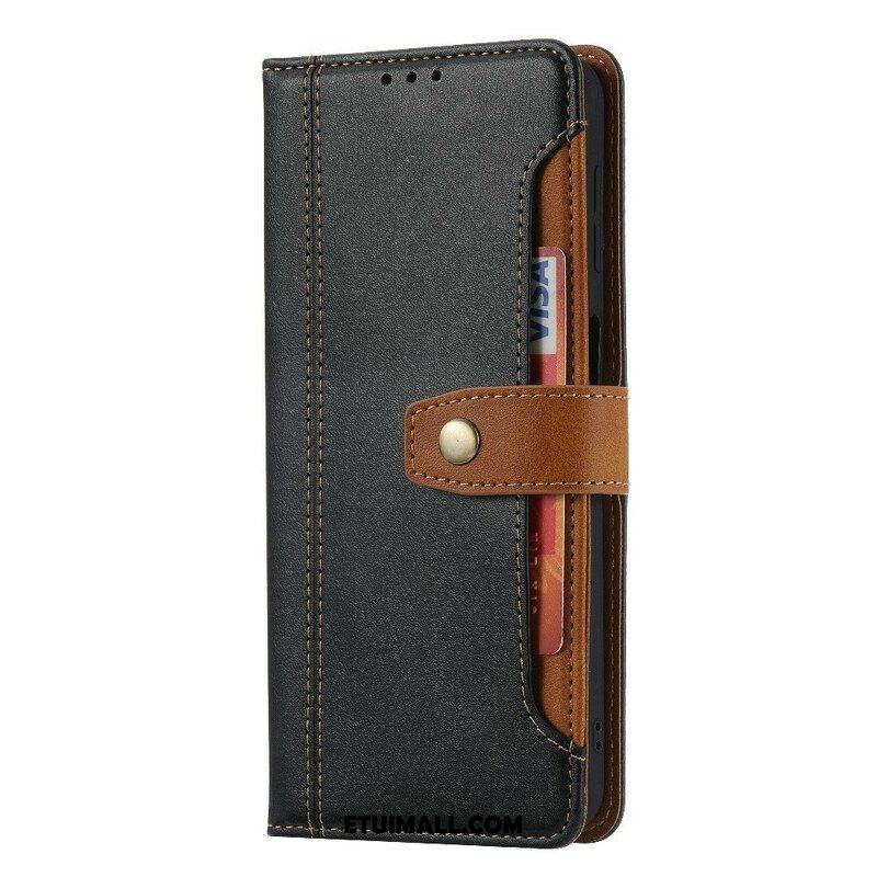 Etui Folio do iPhone 13 Mini Etui Na Karty Z Przodu I Pasek Z Efektem Skóry