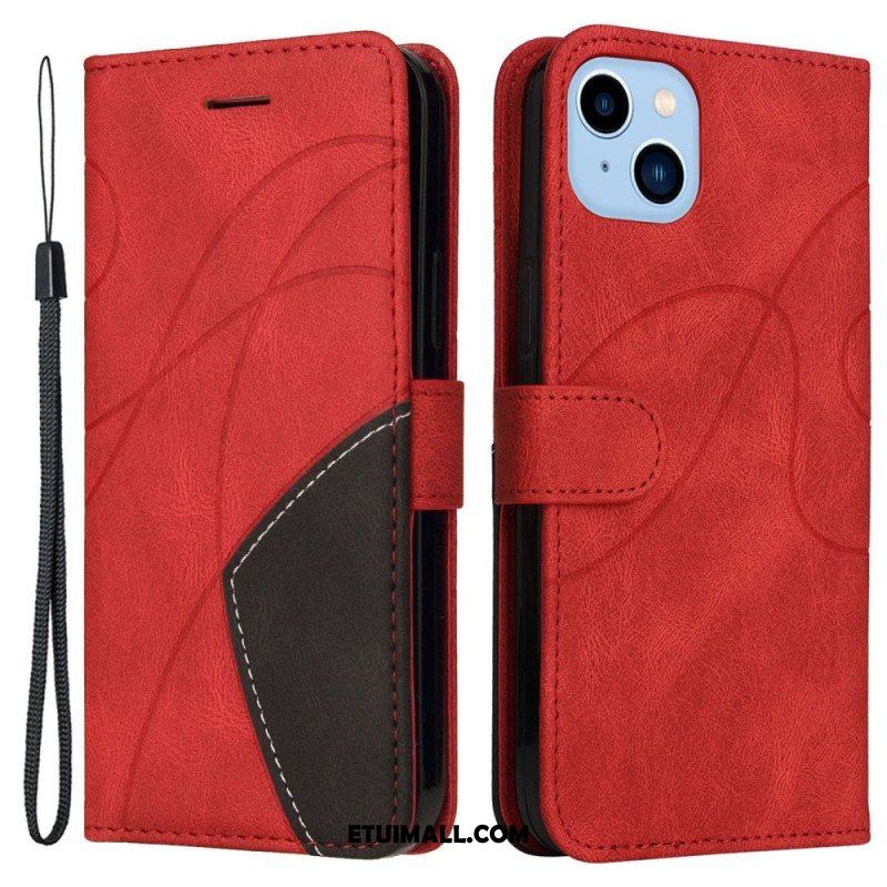 Etui Folio do iPhone 14 Plus Dwukolorowa Sygnowana Sztuczna Skóra