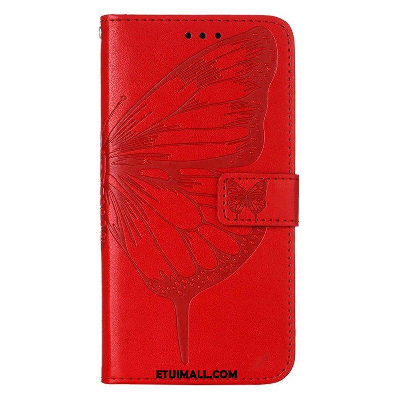 Etui Folio do iPhone 14 Pro Max z Łańcuch Barokowy Motyl Z Paskami