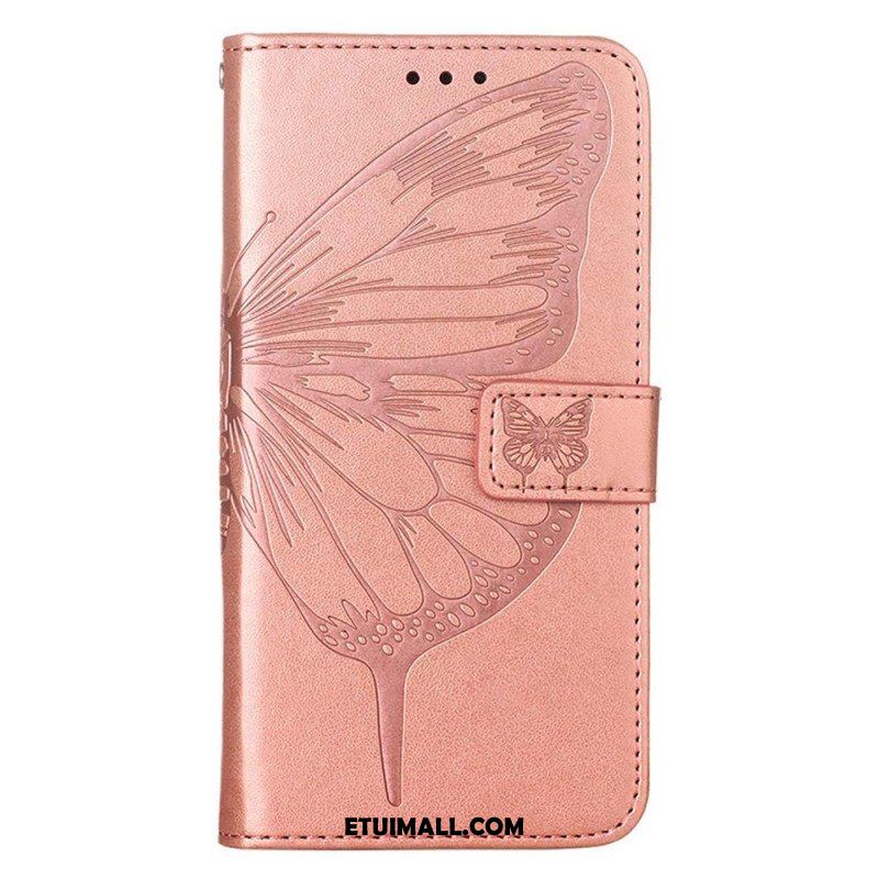 Etui Folio do iPhone 14 Pro Max z Łańcuch Barokowy Motyl Z Paskami