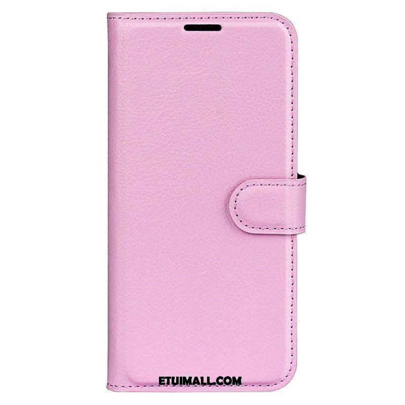 Etui Folio do iPhone 15 Klasyczna Sztuczna Skóra Litchi