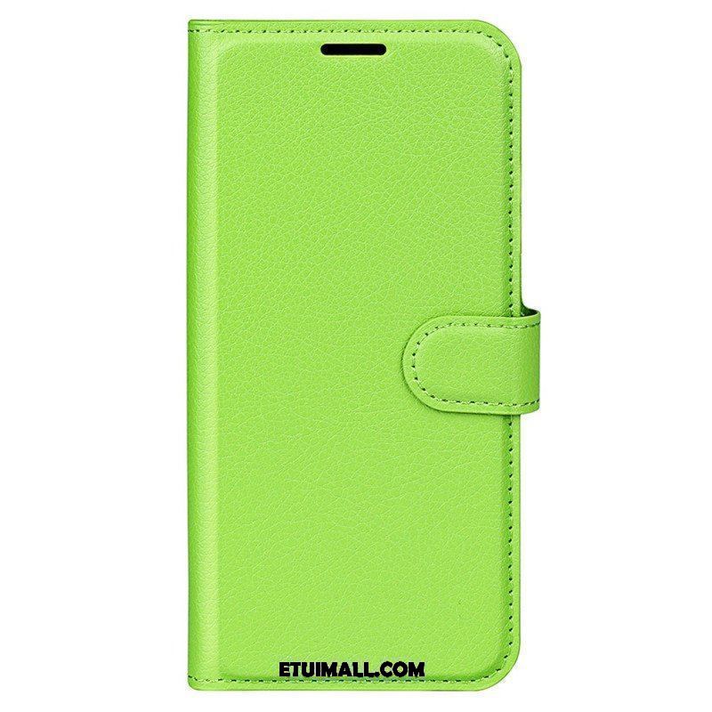 Etui Folio do iPhone 15 Klasyczna Sztuczna Skóra Litchi