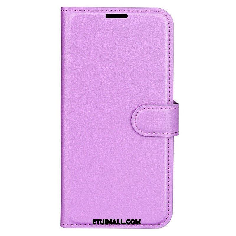 Etui Folio do iPhone 15 Klasyczna Sztuczna Skóra Litchi