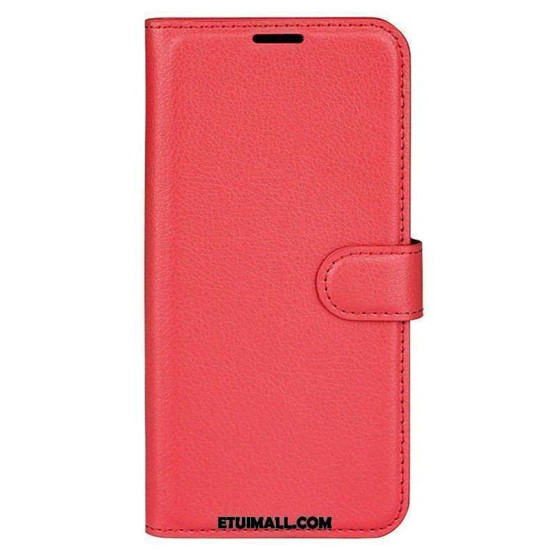 Etui Folio do iPhone 15 Klasyczna Sztuczna Skóra Litchi