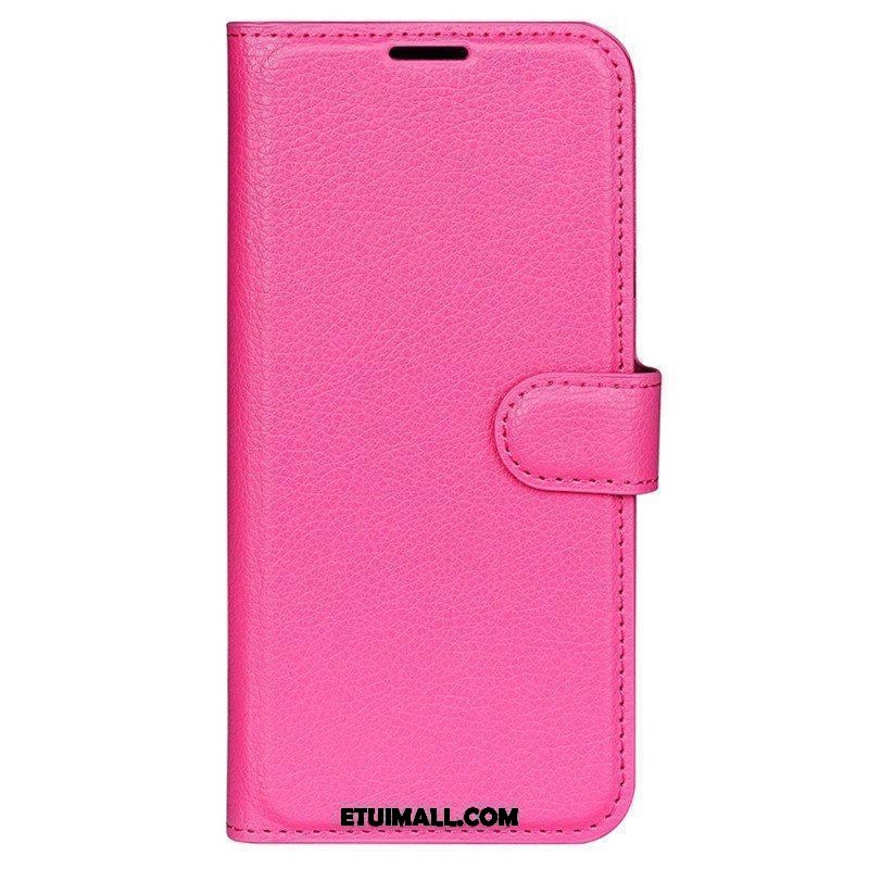 Etui Folio do iPhone 15 Klasyczna Sztuczna Skóra Litchi