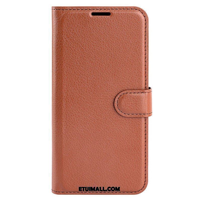 Etui Folio do iPhone 15 Klasyczna Sztuczna Skóra Litchi