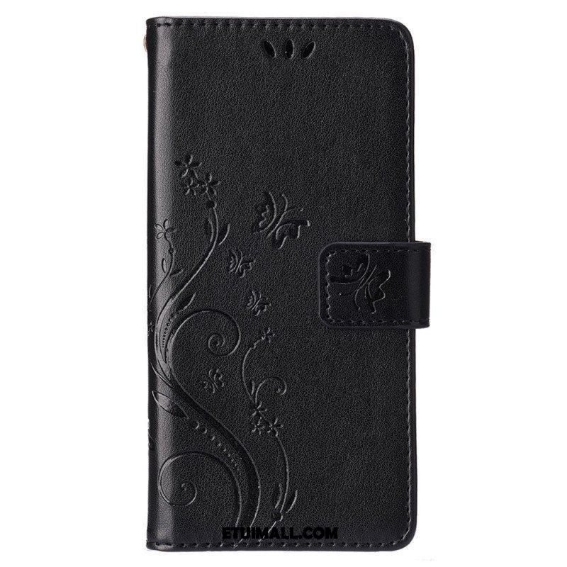 Etui Folio do iPhone 15 Kwiaty Ze Smyczą