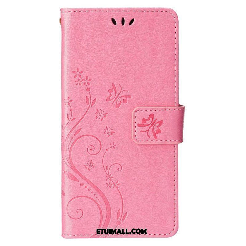 Etui Folio do iPhone 15 Kwiaty Ze Smyczą