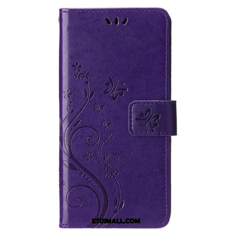 Etui Folio do iPhone 15 Kwiaty Ze Smyczą