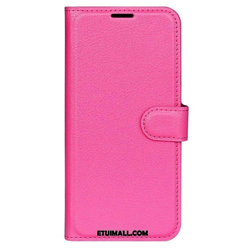 Etui Folio do iPhone 15 Pro Klasyczna Sztuczna Skóra Litchi