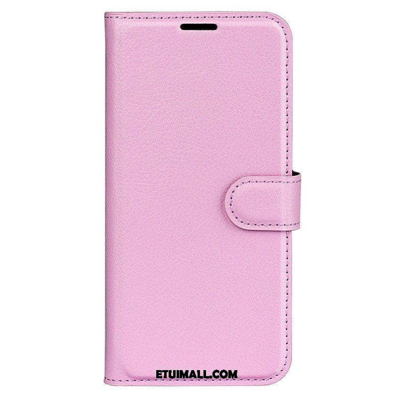 Etui Folio do iPhone 15 Pro Klasyczna Sztuczna Skóra Litchi