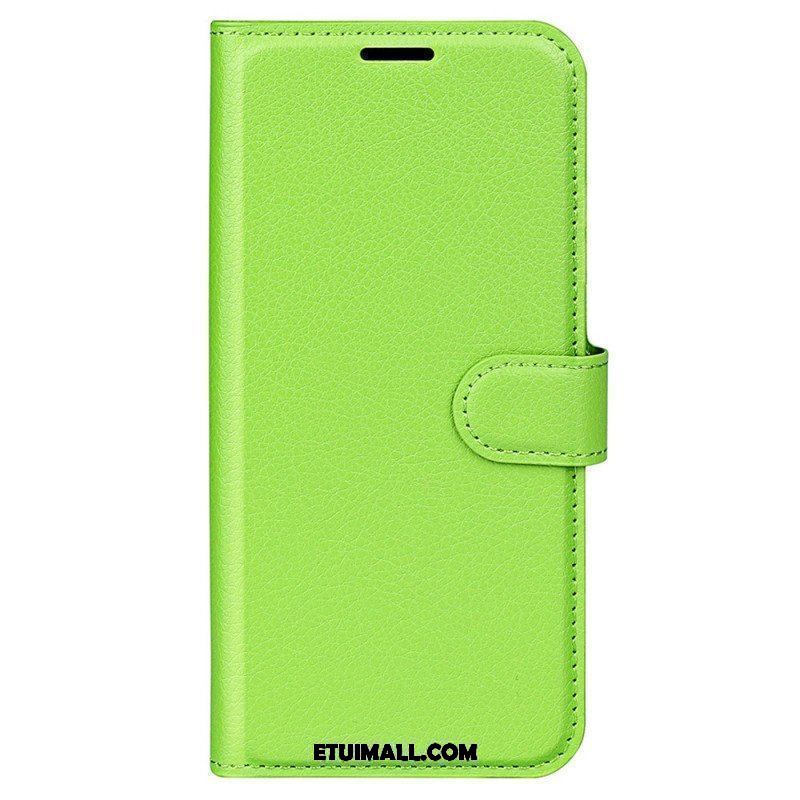 Etui Folio do iPhone 15 Pro Klasyczna Sztuczna Skóra Litchi