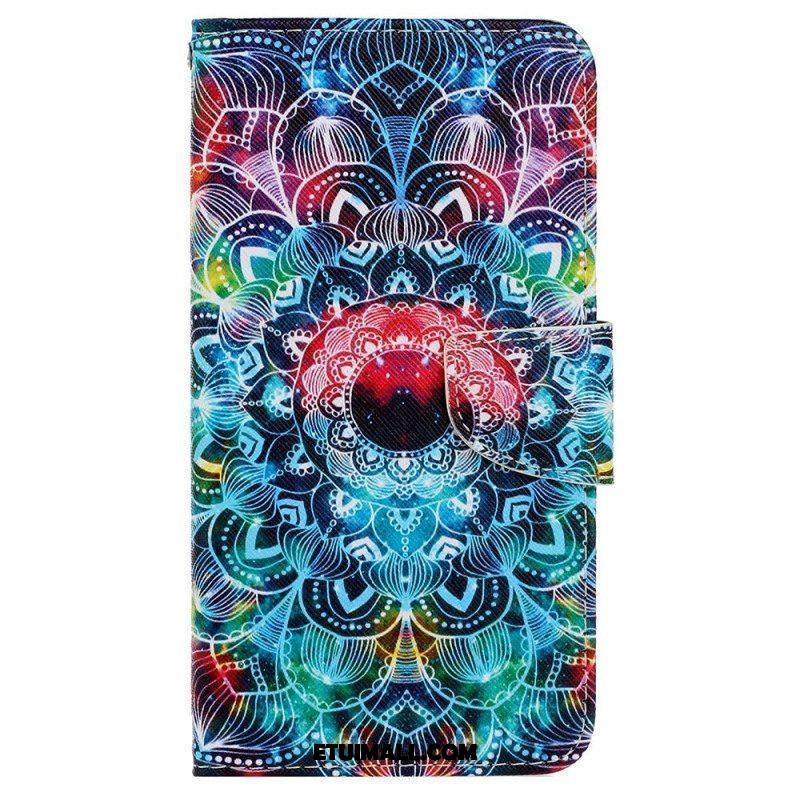 Etui Folio do iPhone 15 z Łańcuch Kolorowa Mandala Z Paskiem