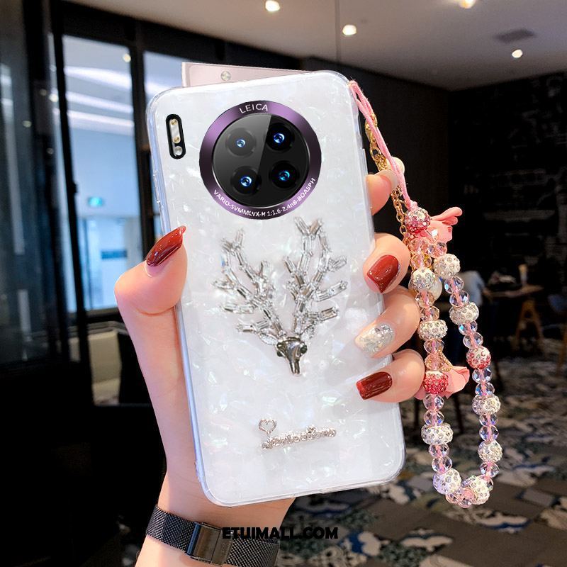 Etui Huawei Mate 30 Pro Miękki Wiszące Ozdoby Osobowość Rhinestone Biały Futerał Sklep