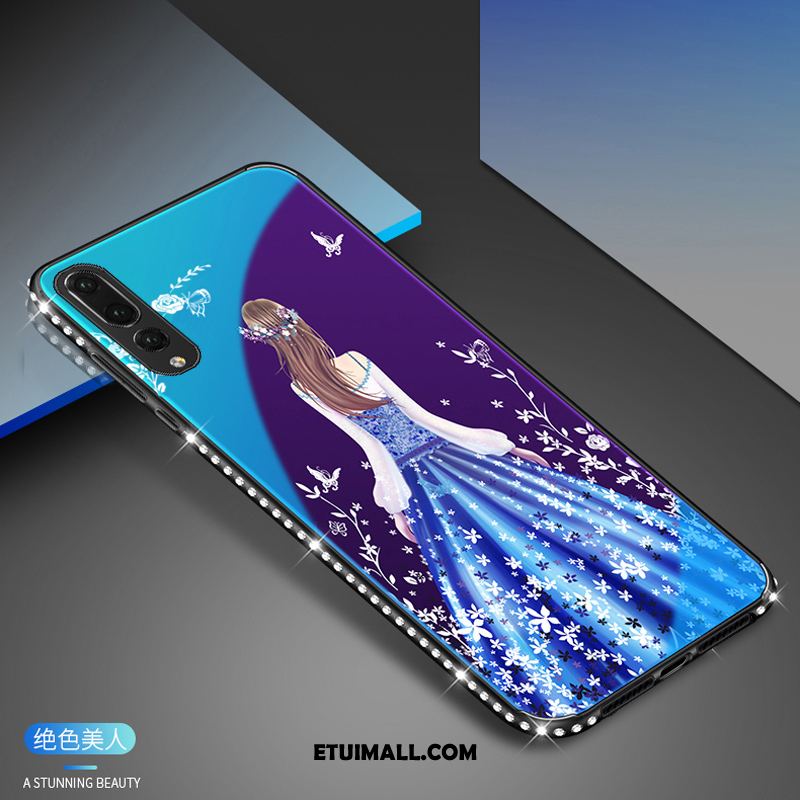 Etui Huawei P20 Pro Rhinestone Szkło Niebieski Telefon Komórkowy Czarny Obudowa Na Sprzedaż