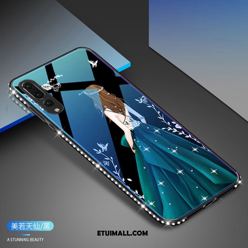 Etui Huawei P20 Pro Rhinestone Szkło Niebieski Telefon Komórkowy Czarny Obudowa Na Sprzedaż