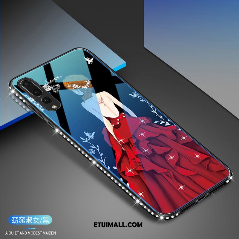 Etui Huawei P20 Pro Rhinestone Szkło Niebieski Telefon Komórkowy Czarny Obudowa Na Sprzedaż