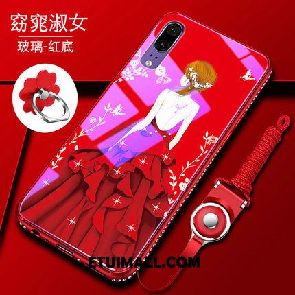Etui Huawei P20 Telefon Komórkowy Rhinestone Czerwony Szkło All Inclusive Futerał Tanie